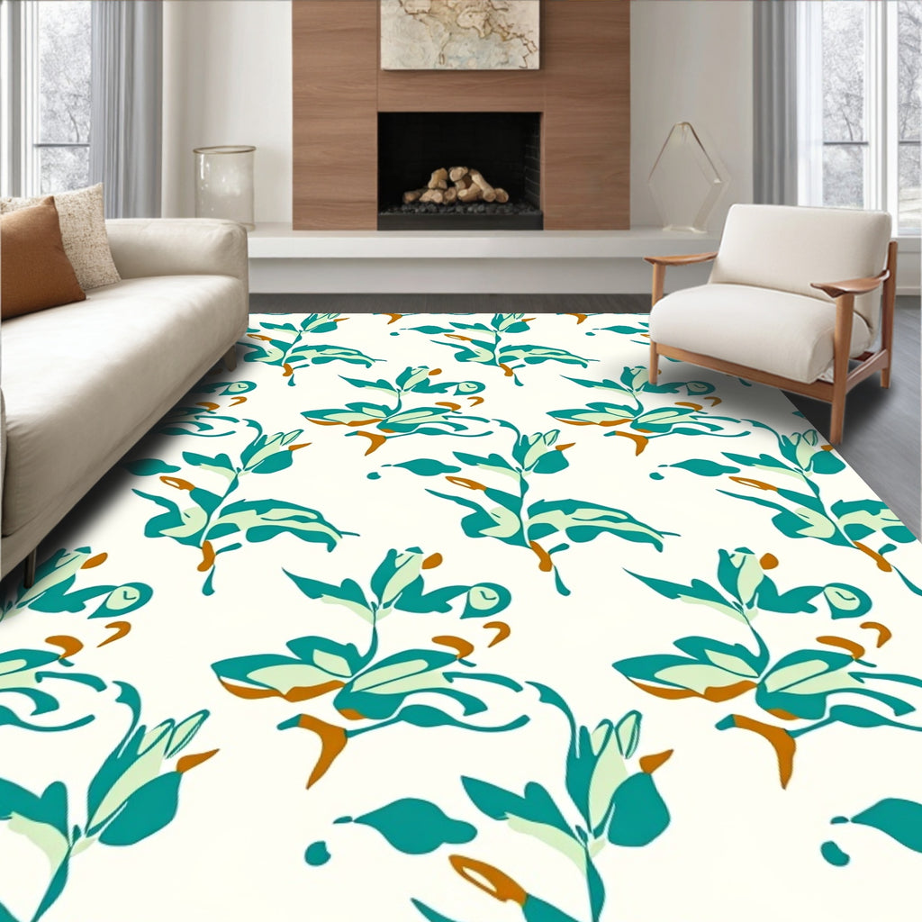 Teal Botanical Abstract Pattern Rug