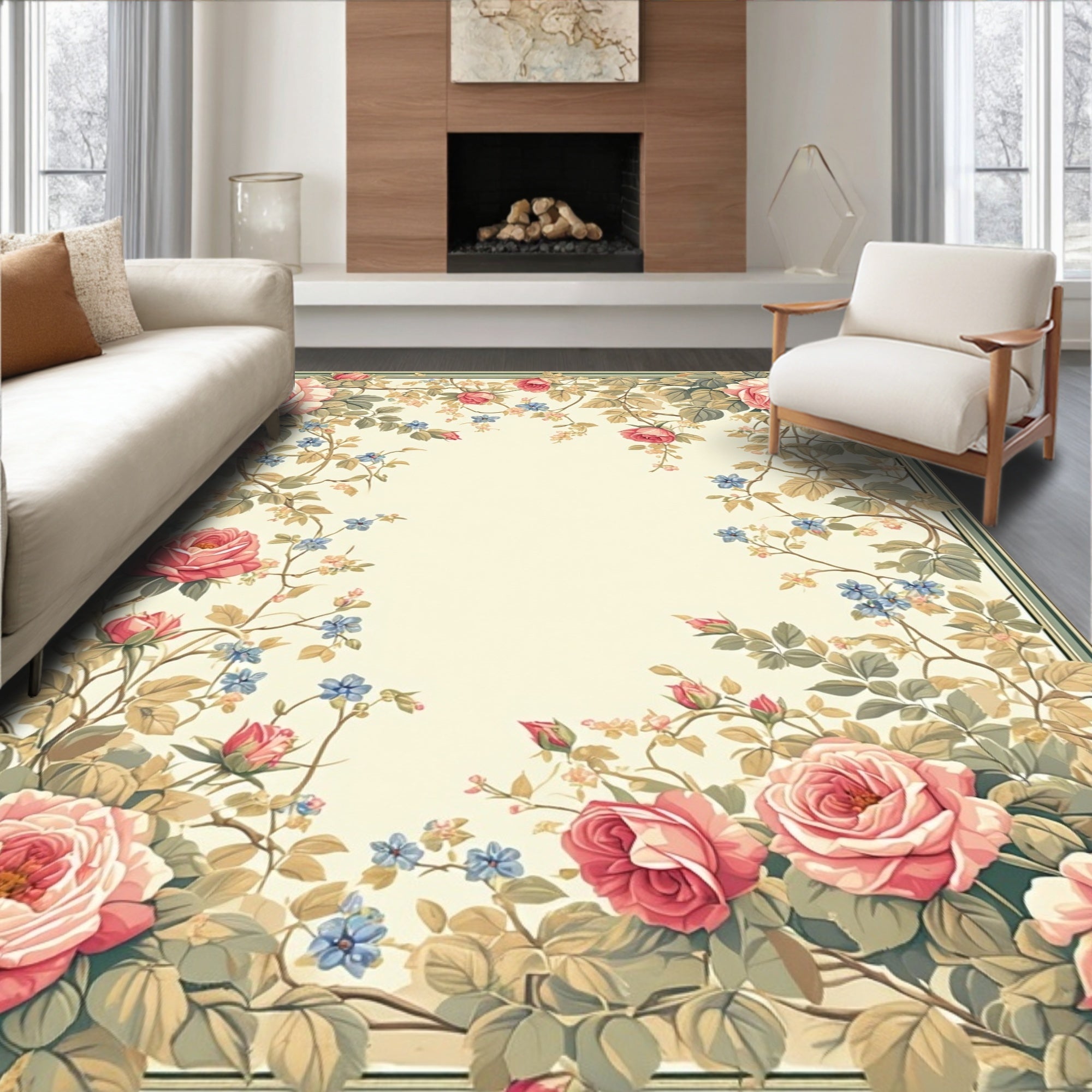 Vintage Floral Rose Vines Rug