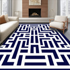 Navy White Geometric Maze Pattern Rug