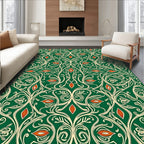 Emerald Green Cream Orange Floral Scroll Rug