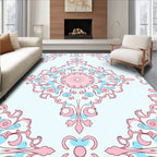 Pink Blue Abstract Floral Medallion Design Rug