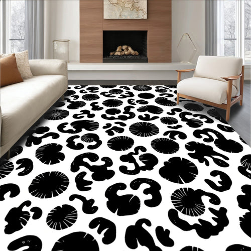 Abstract Organic Black White Pattern Rug