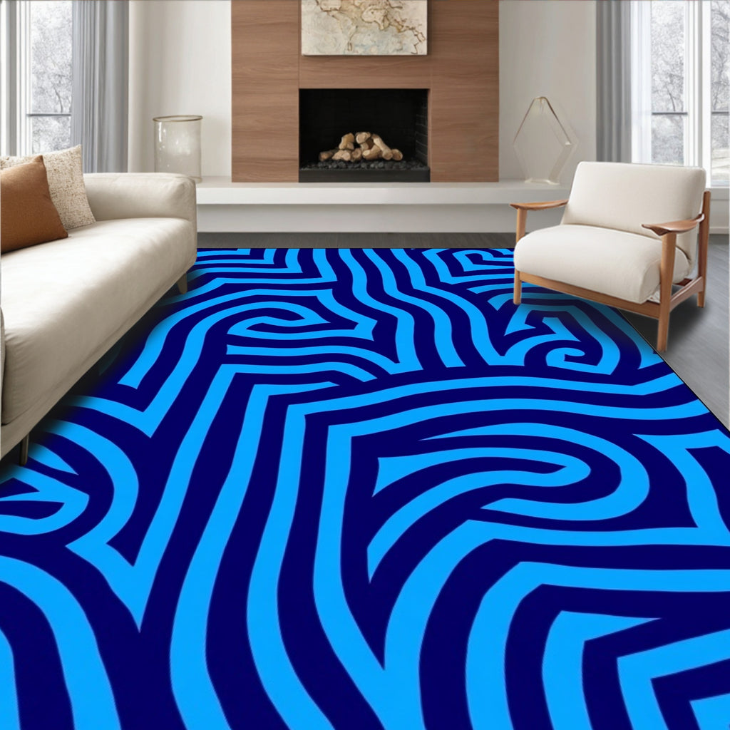 Vivid Blue Labyrinth Lines Rug