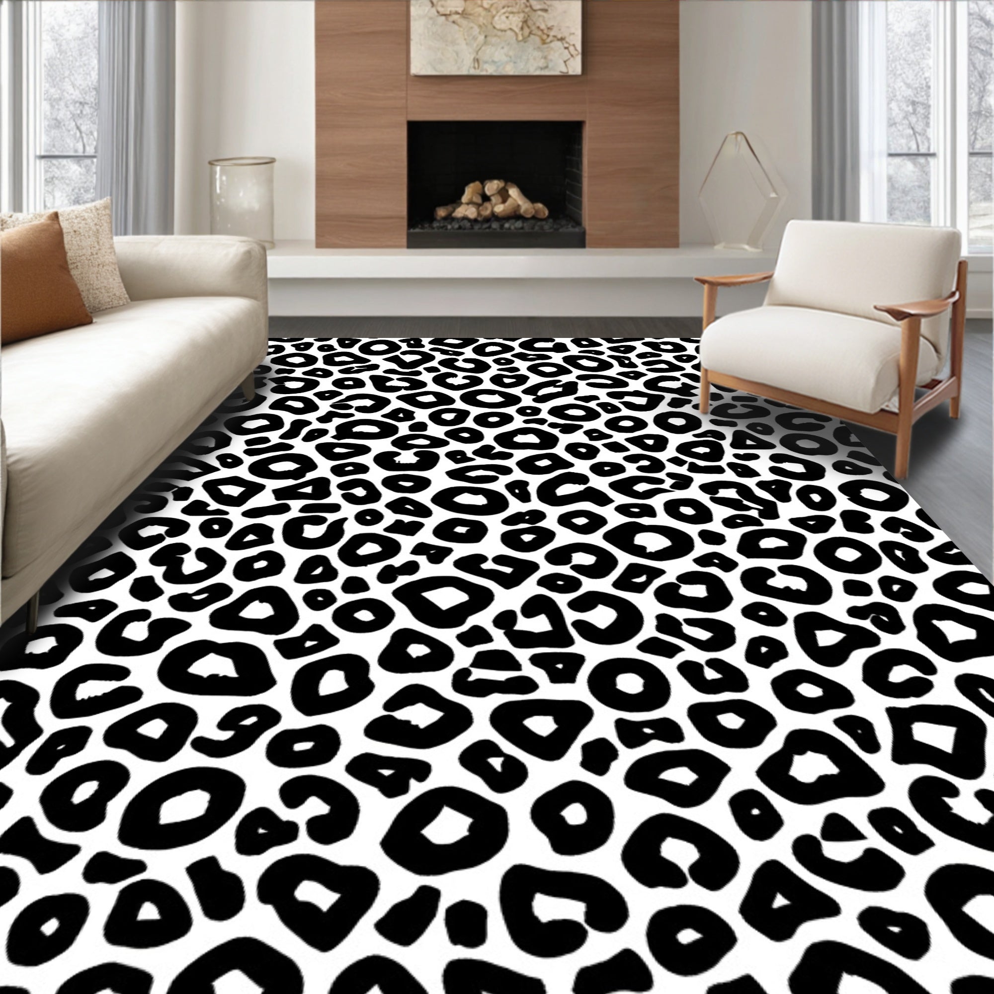 Bold Black White Animal Print Design Rug