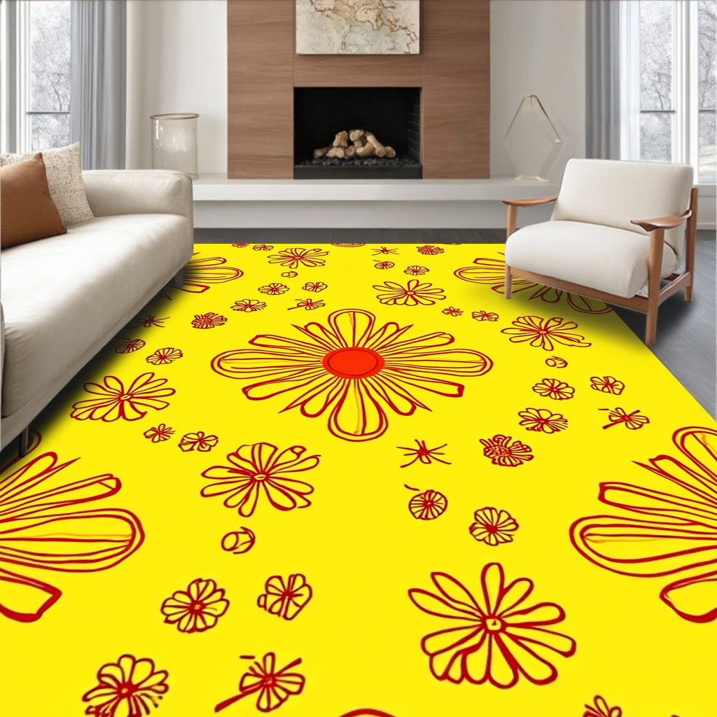 Retro Daisy Floral Pattern Rug