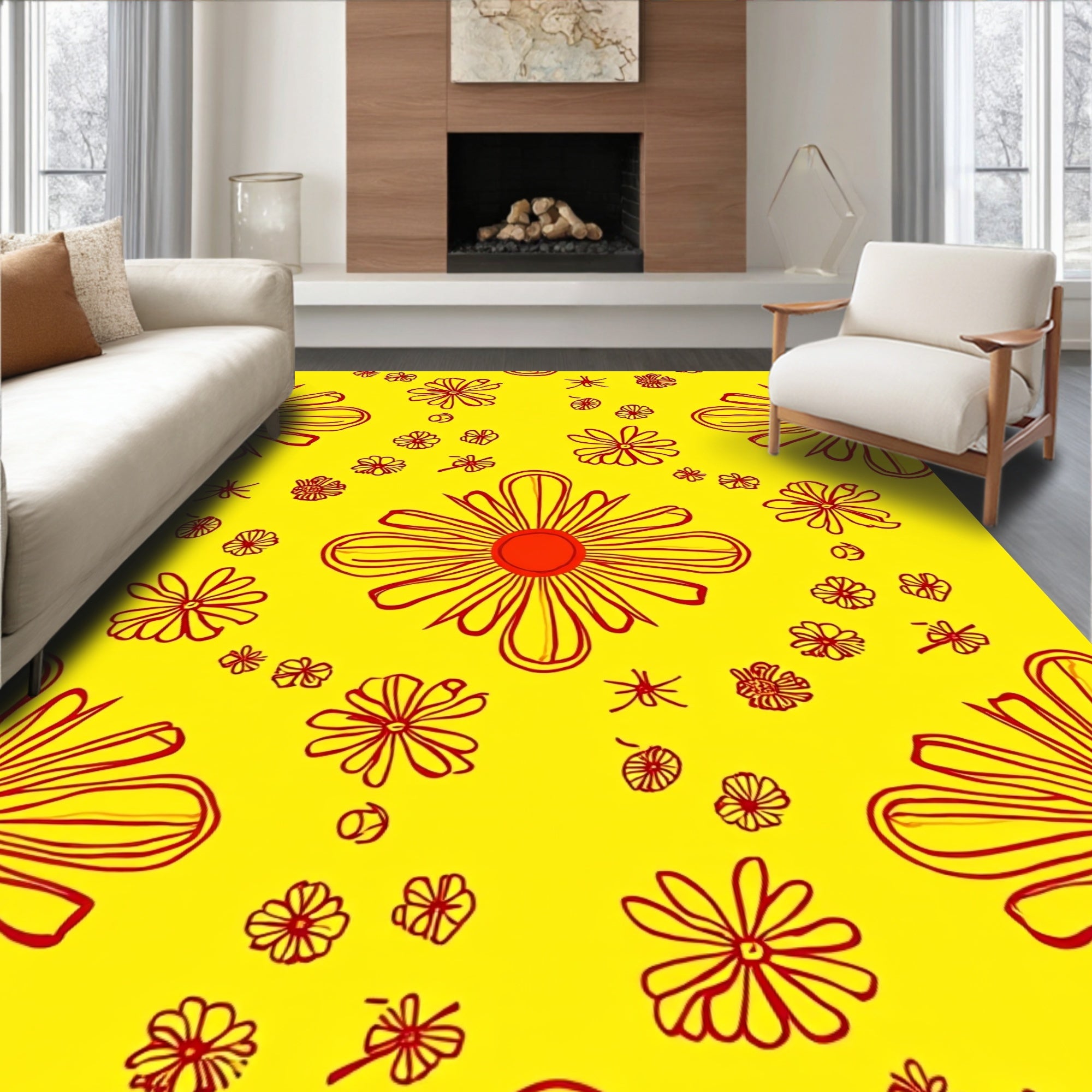 Retro Daisy Floral Pattern Rug