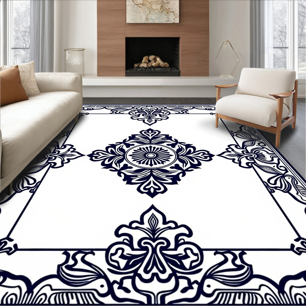 Classic Floral Medallion Border Design Rug