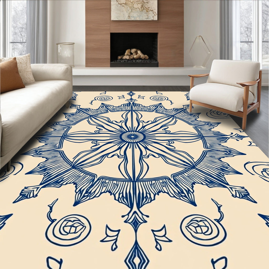 Celestial Sunburst Leaf Mandala Rug