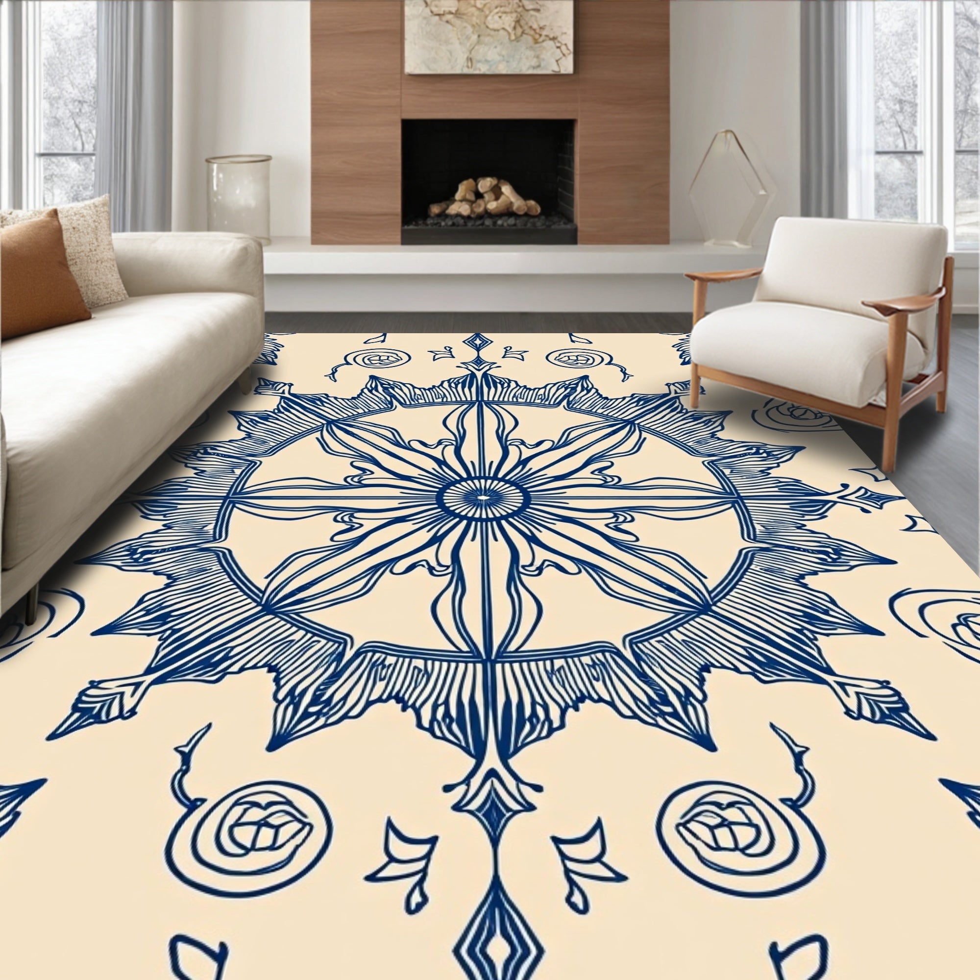 Celestial Sunburst Leaf Mandala Rug