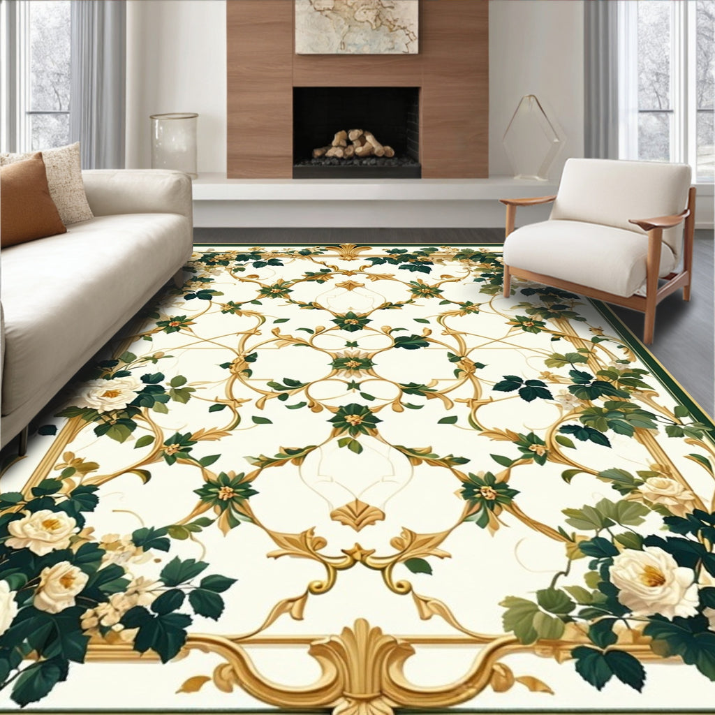 Ornate Floral Vine Gold Pattern Rug