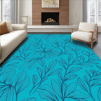 Teal Botanical Sketch Pattern Rug