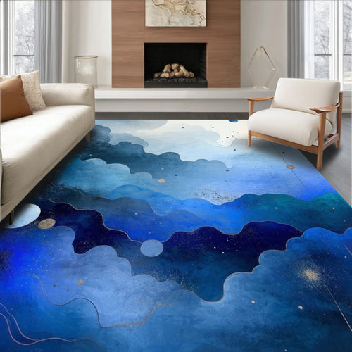 Abstract Blue Wave Pattern Rug