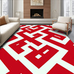 Bold Red Geometric Labyrinth Rug