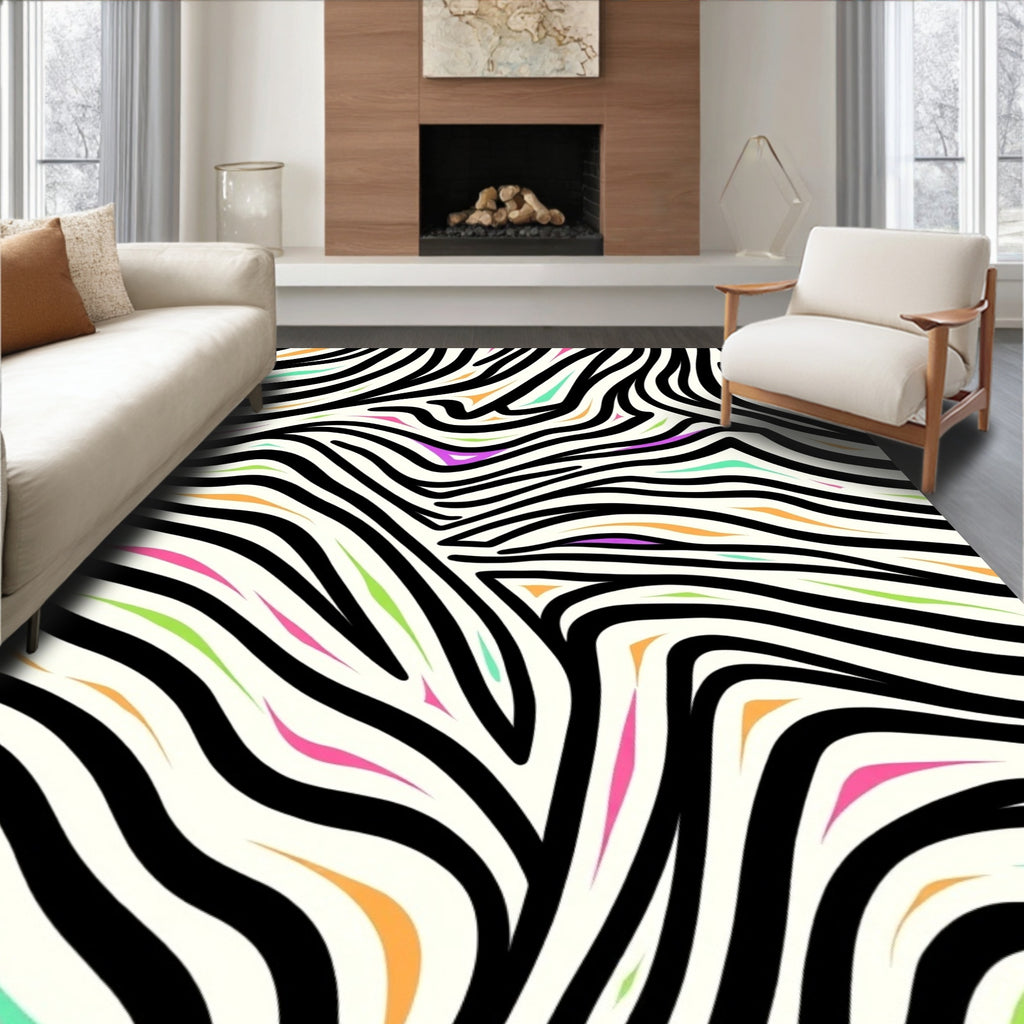Bold Zebra Print Colorful Accent Rug