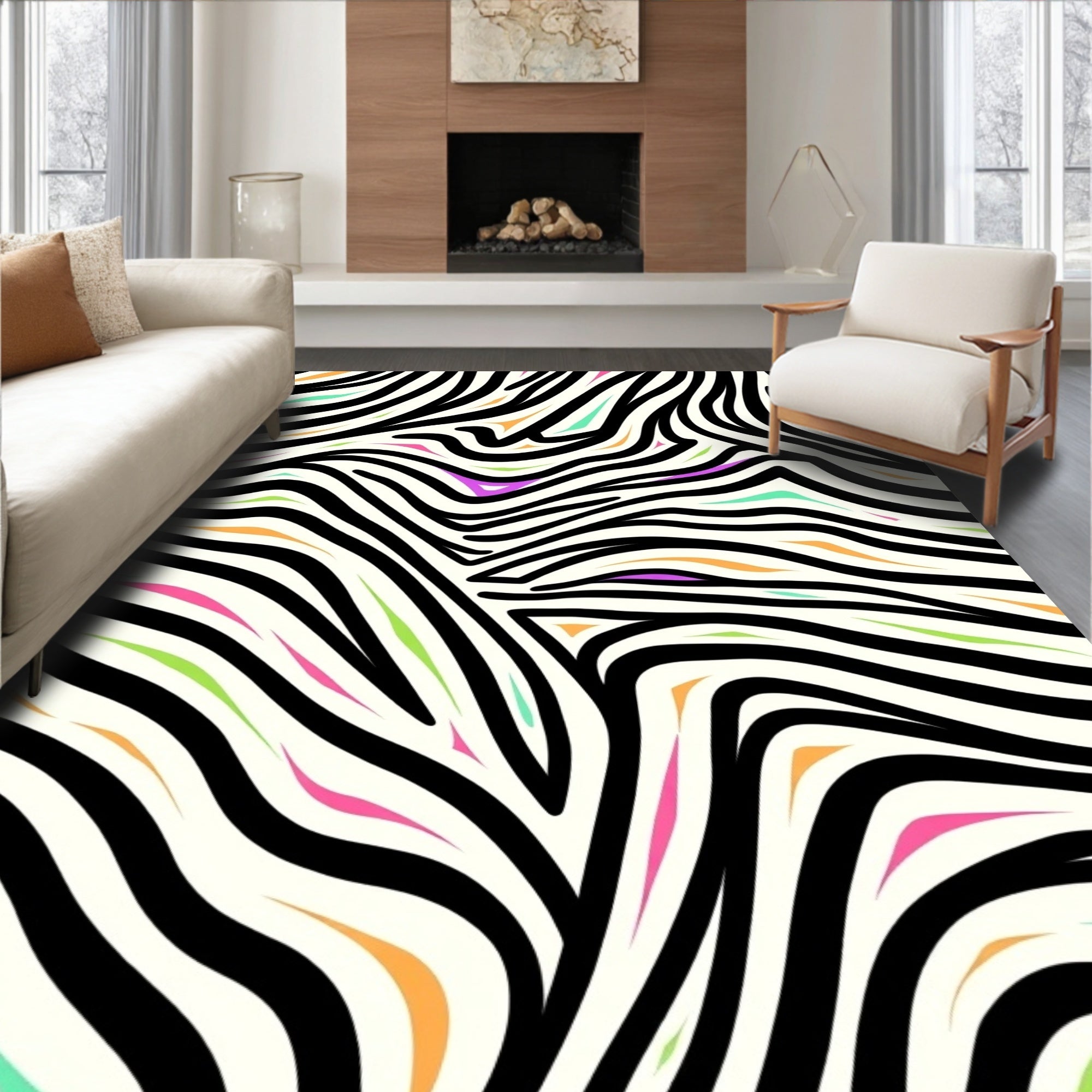 Bold Zebra Print Colorful Accent Rug