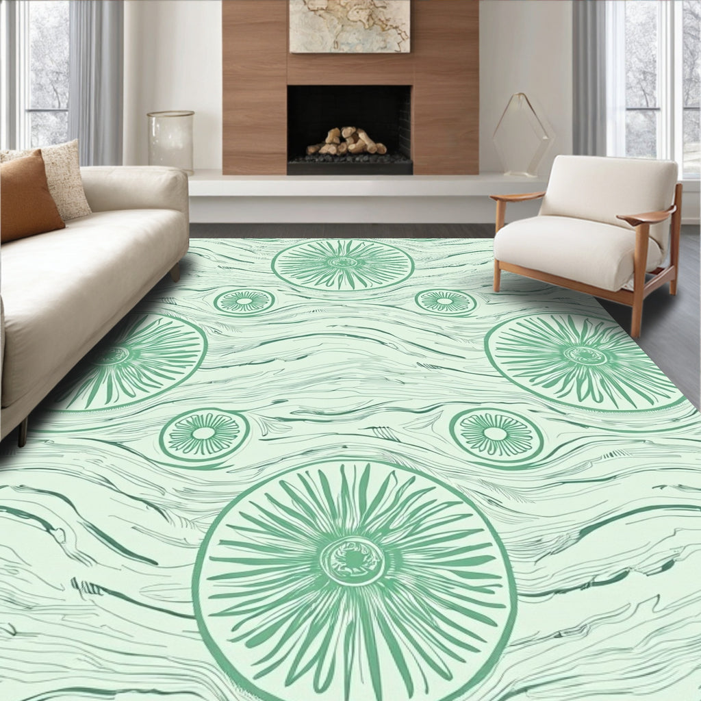 Seafoam Green Radial Medallion Swirl Rug