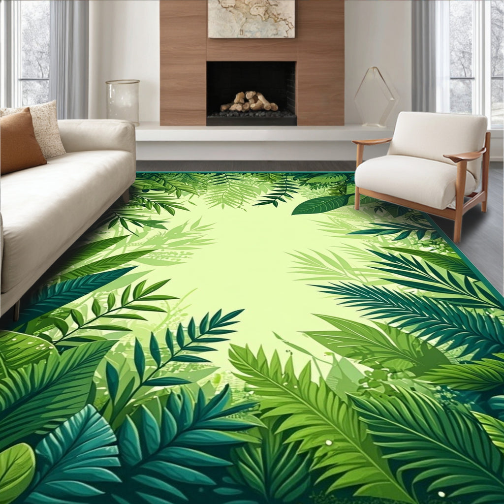 Lush Green Tropical Leafy Jungle Rug