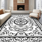 Intricate Black White Floral Medallion Rug