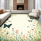 Whimsical Butterflies And Floral Meadow Design Rug