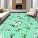 Floral Whimsical Birds On Teal Design Rug