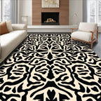 Bold Black Ivory Organic Pattern Rug