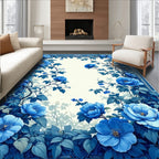 Ornate Blue Floral Vines Design Rug