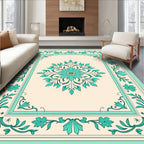 Ornate Floral Border Medallion Design Rug