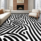 Abstract Black White Brushstroke Stripes Rug