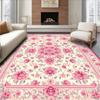 Intricate Pink Floral Garden Pattern Rug