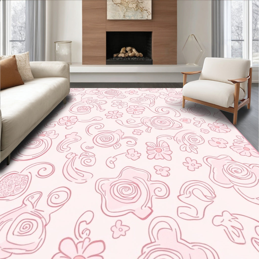 Sweet Pink Swirls And Petals Design Rug