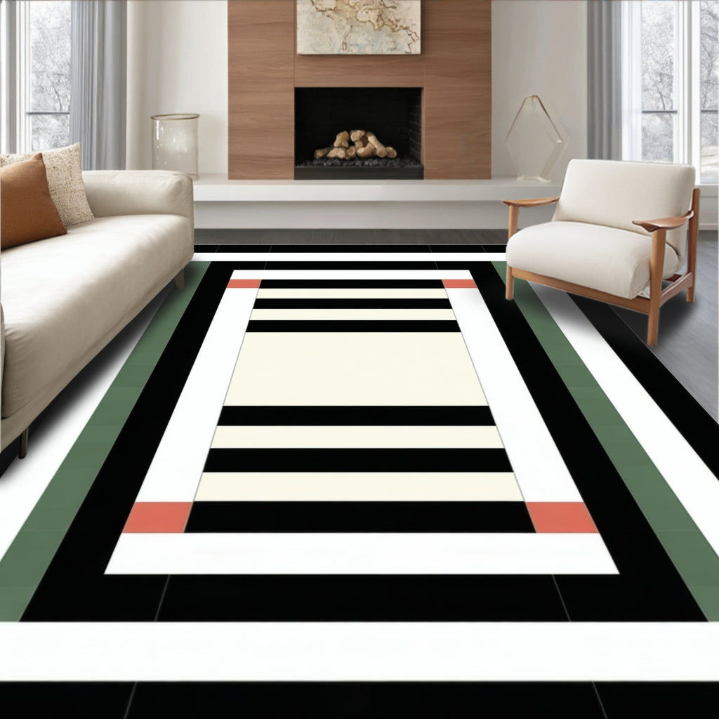 Modern Geometric Stripe Border Rug
