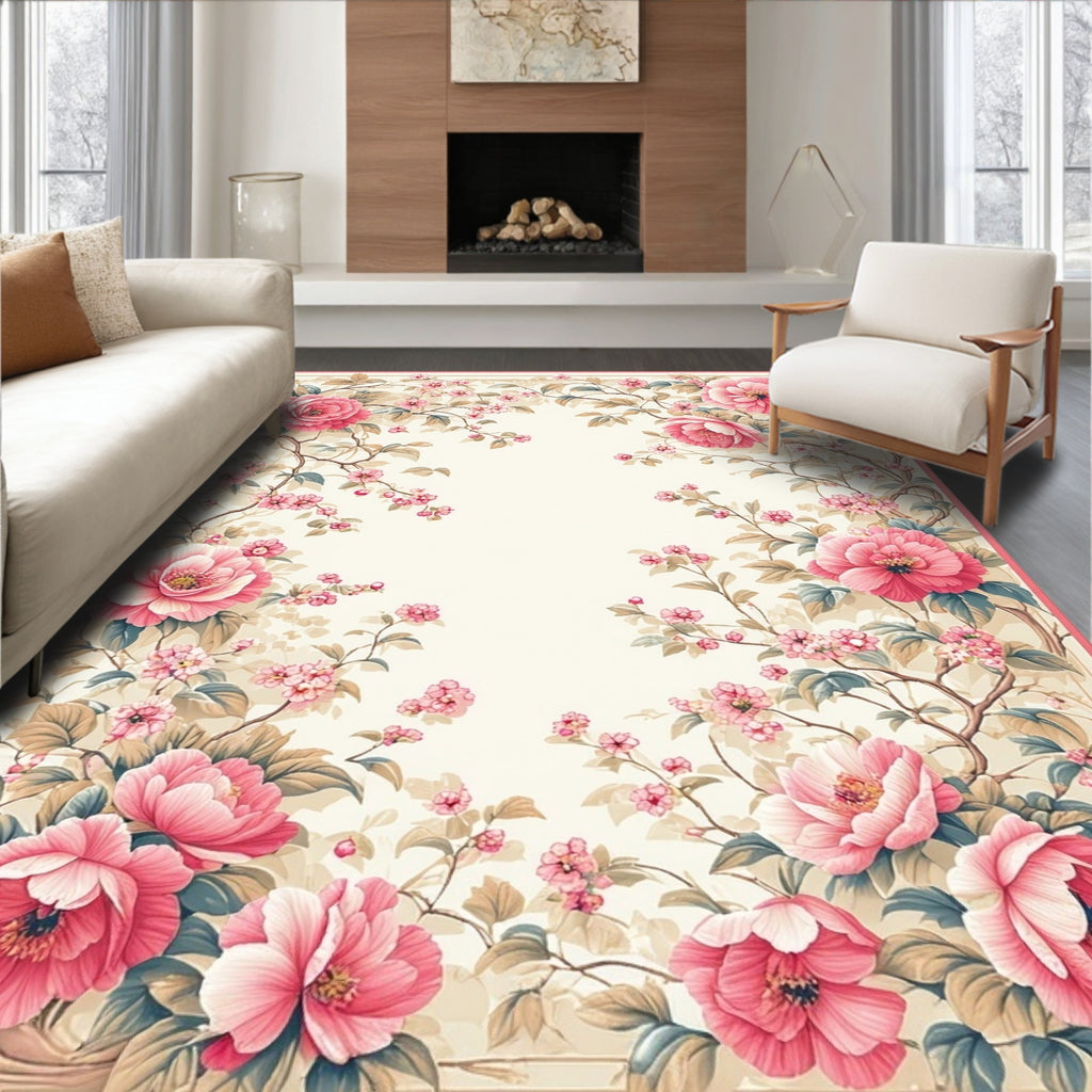 Vibrant Pink Flora Vines Pattern Rug