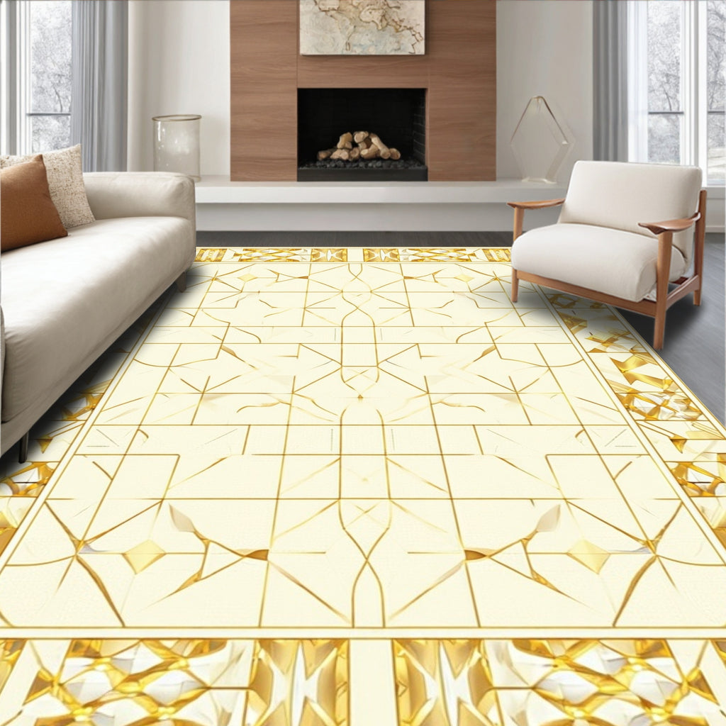 Gold Art Deco Geometric Fan Pattern Rug