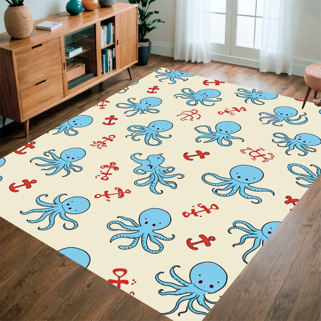 Cute Blue Octopuses Anchors Rug