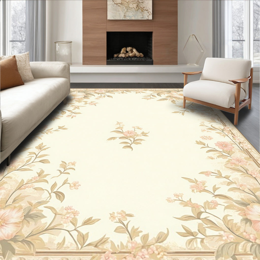 Delicate Floral Bloom Border Rug