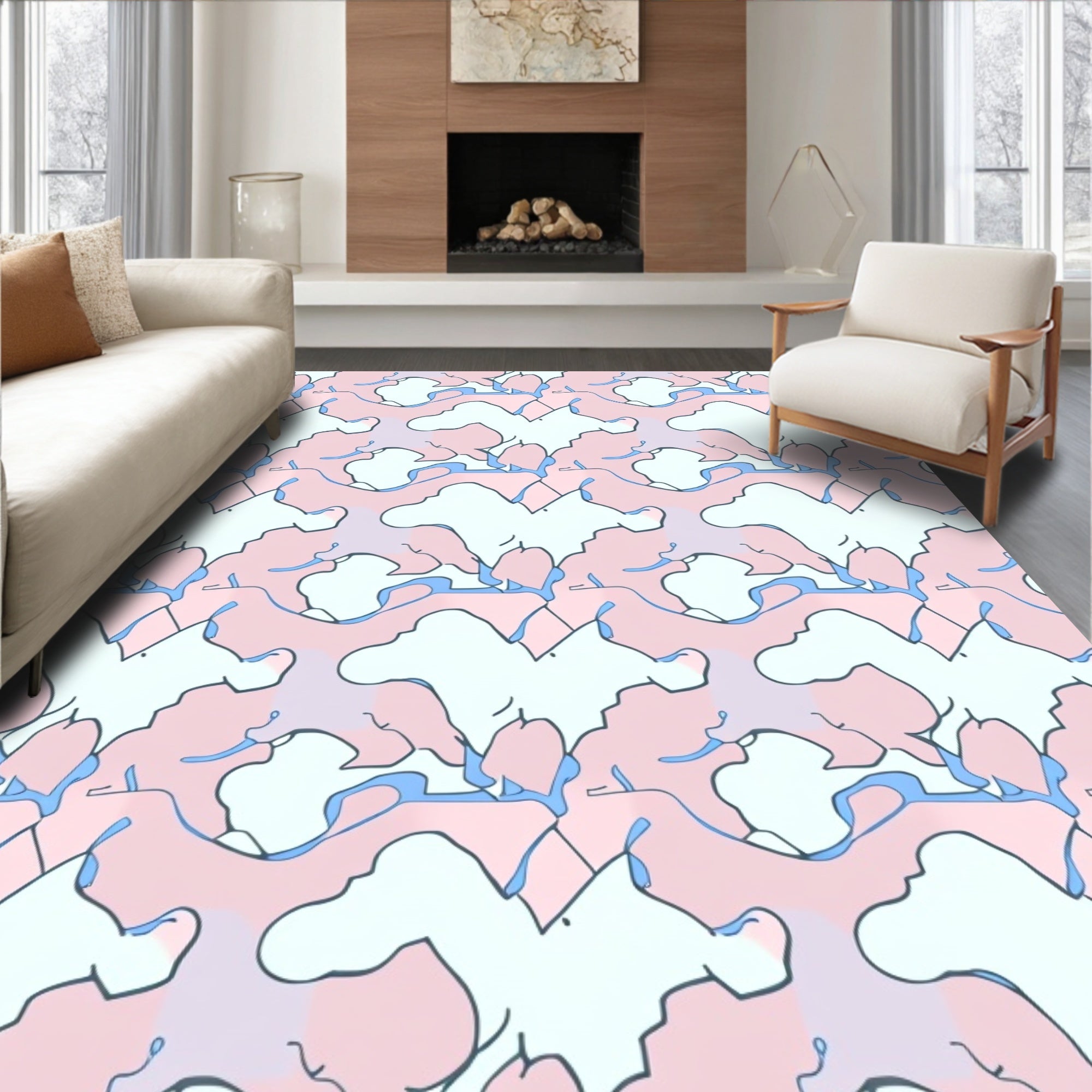 Soft Abstract Organic Shapes Pattern Rug