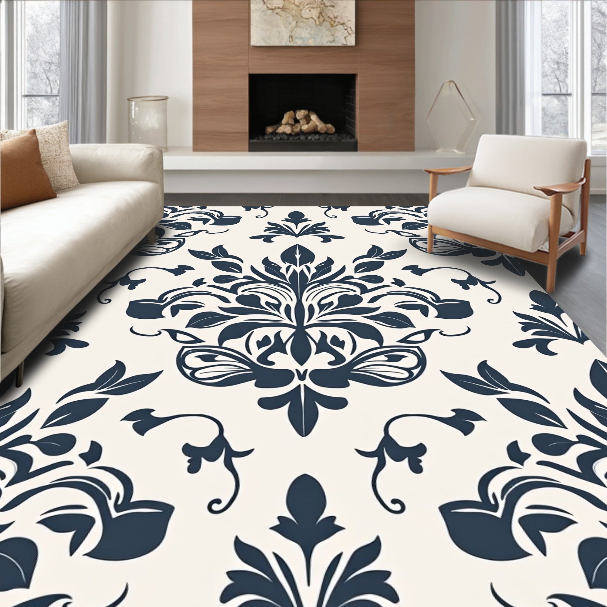 Damask Floral Vintage Style Rug