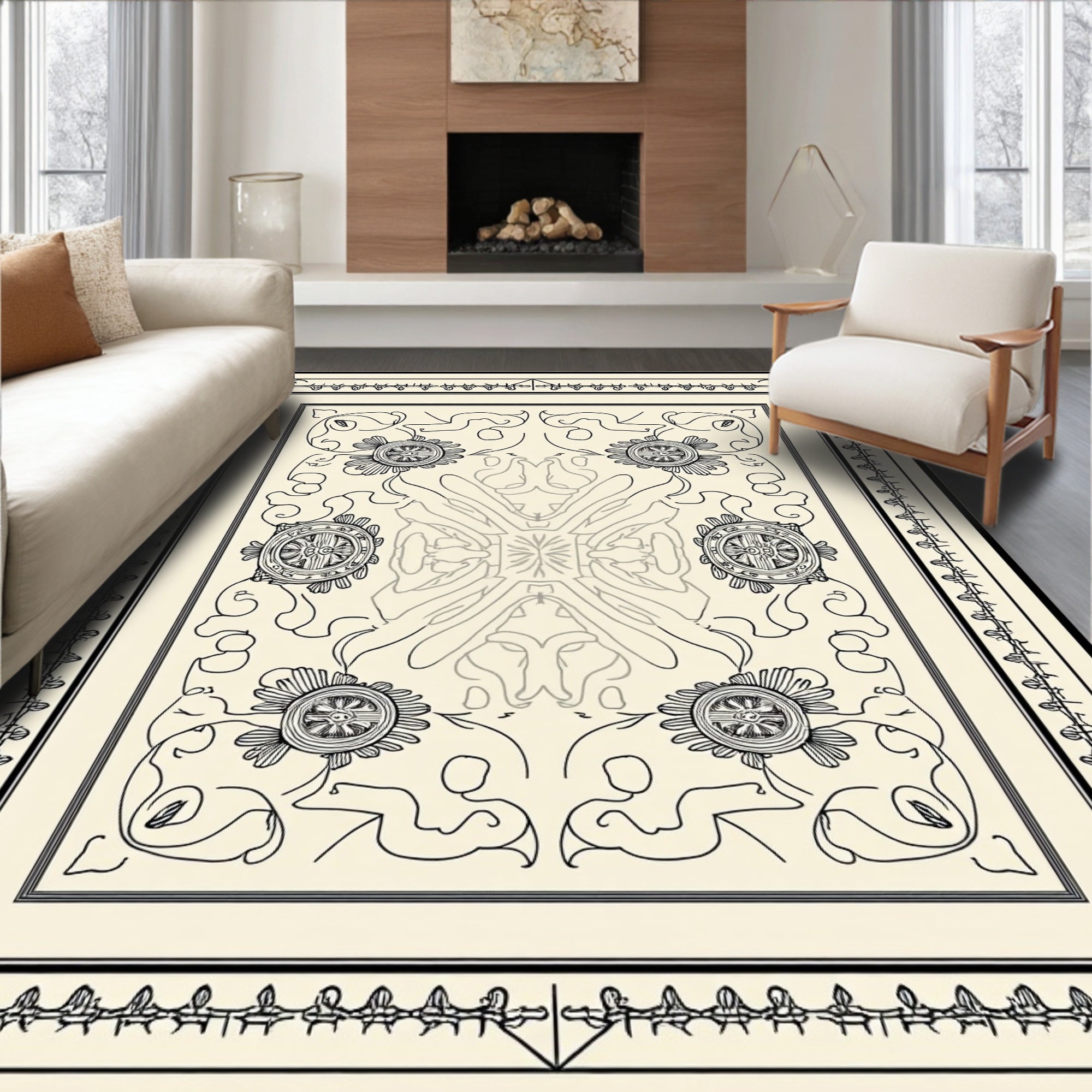 Ornate Floral Emblem Pattern Rug