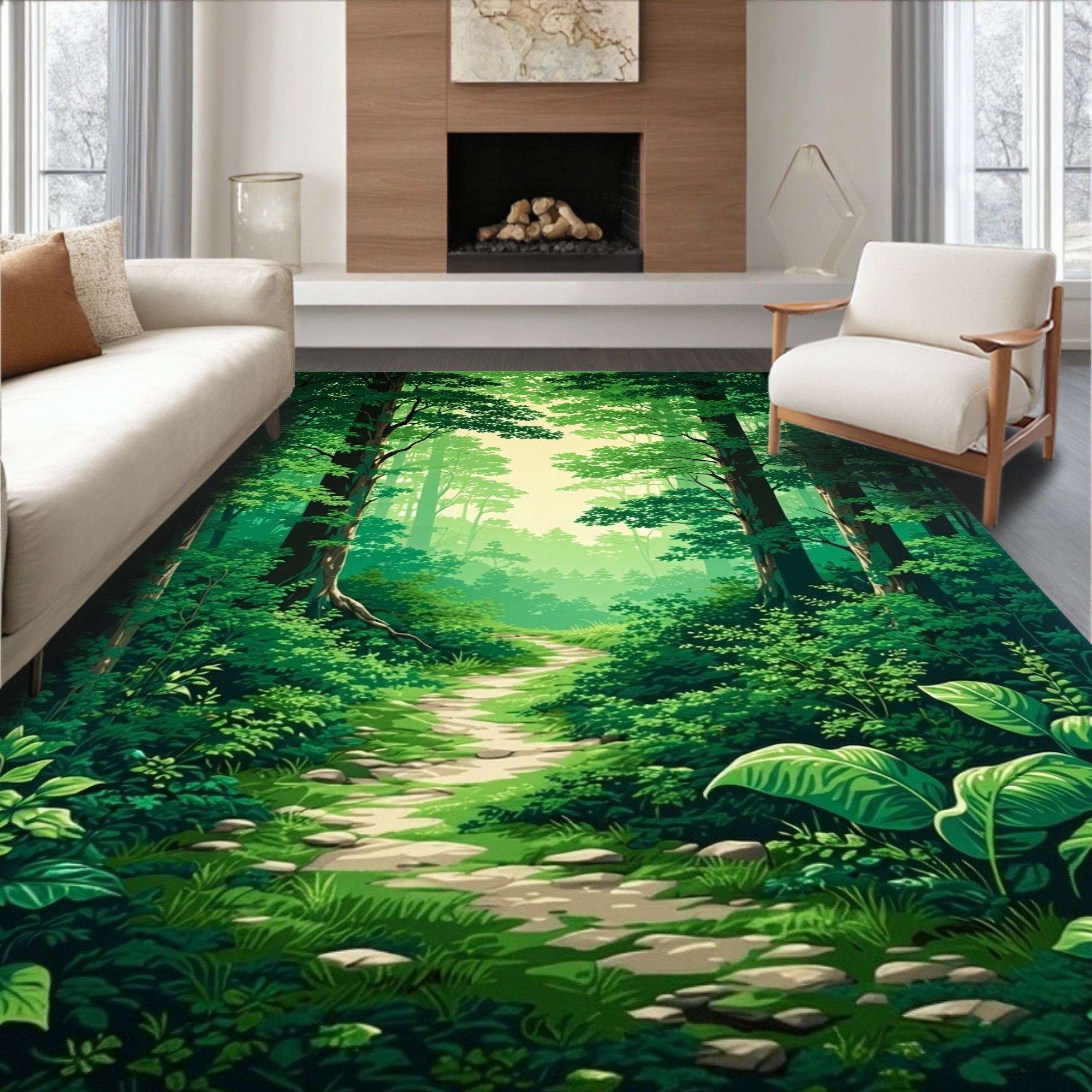 Verdant Forest Path Print Rug