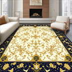 Ornate Golden Floral Scroll Design Rug
