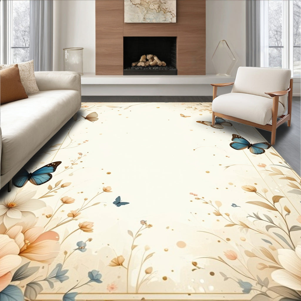 Whimsical Floral Butterfly Garden Rug