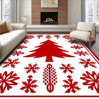 Red Winter Forest Snowflake Collage Rug