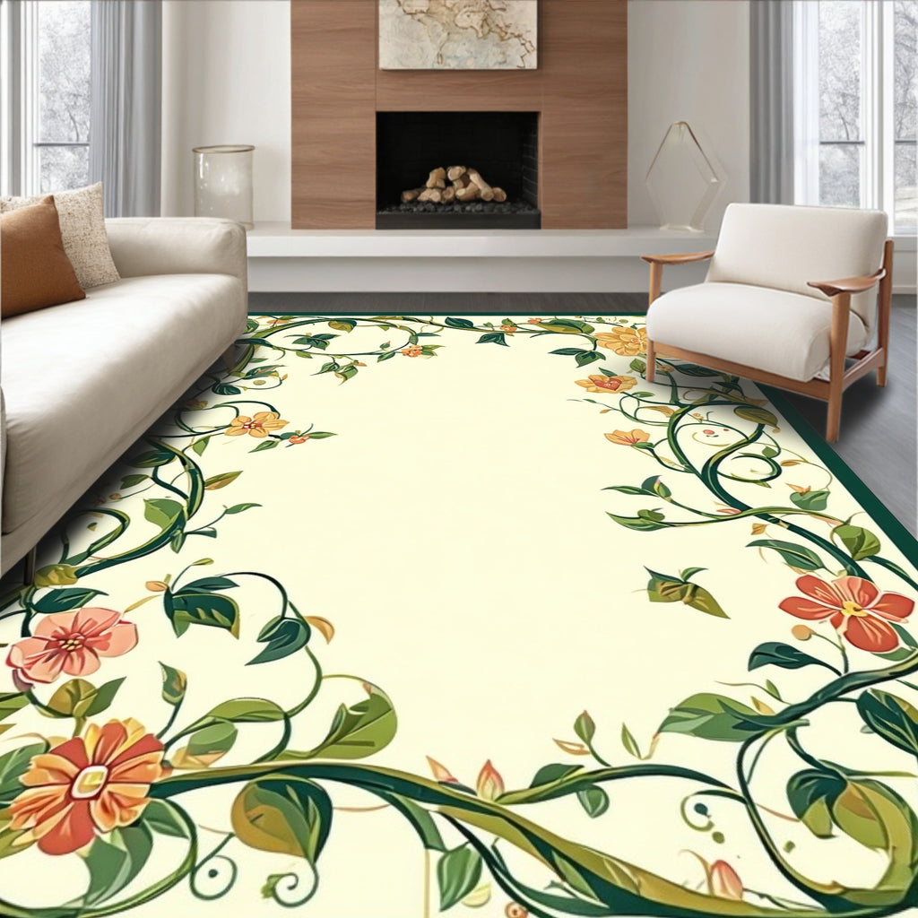 Green Vine Floral Pattern Rug