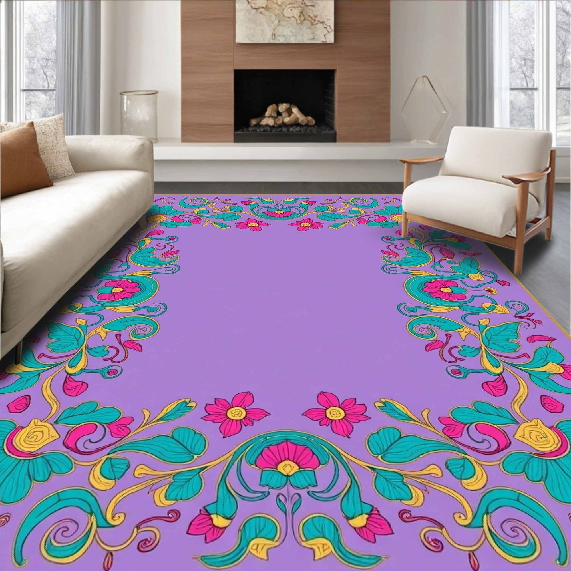 Vibrant Floral Swirls Ornament Rug