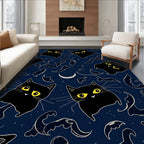Whimsical Black Cat Night Theme Rug