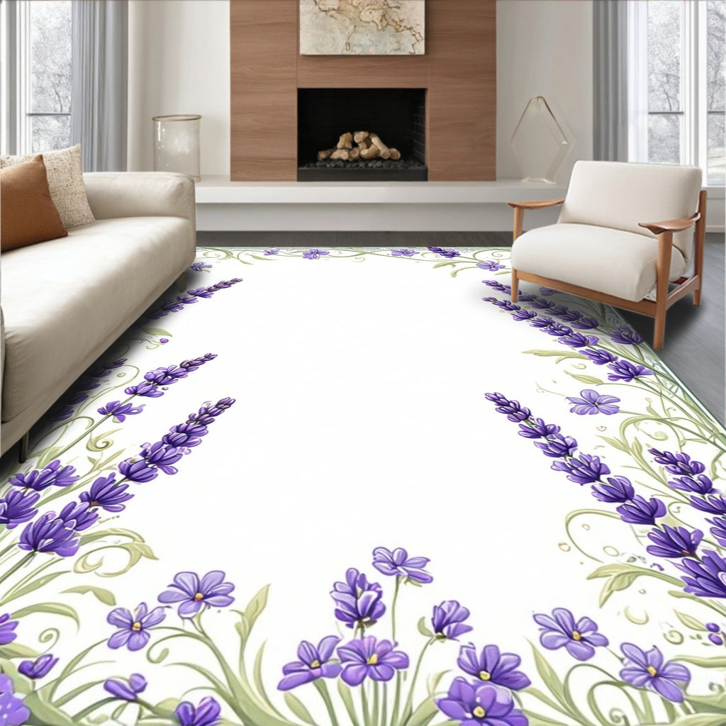 Purple Lavender Floral Vine Border Rug