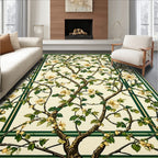 Cream Green Floral Tree Pattern Rug