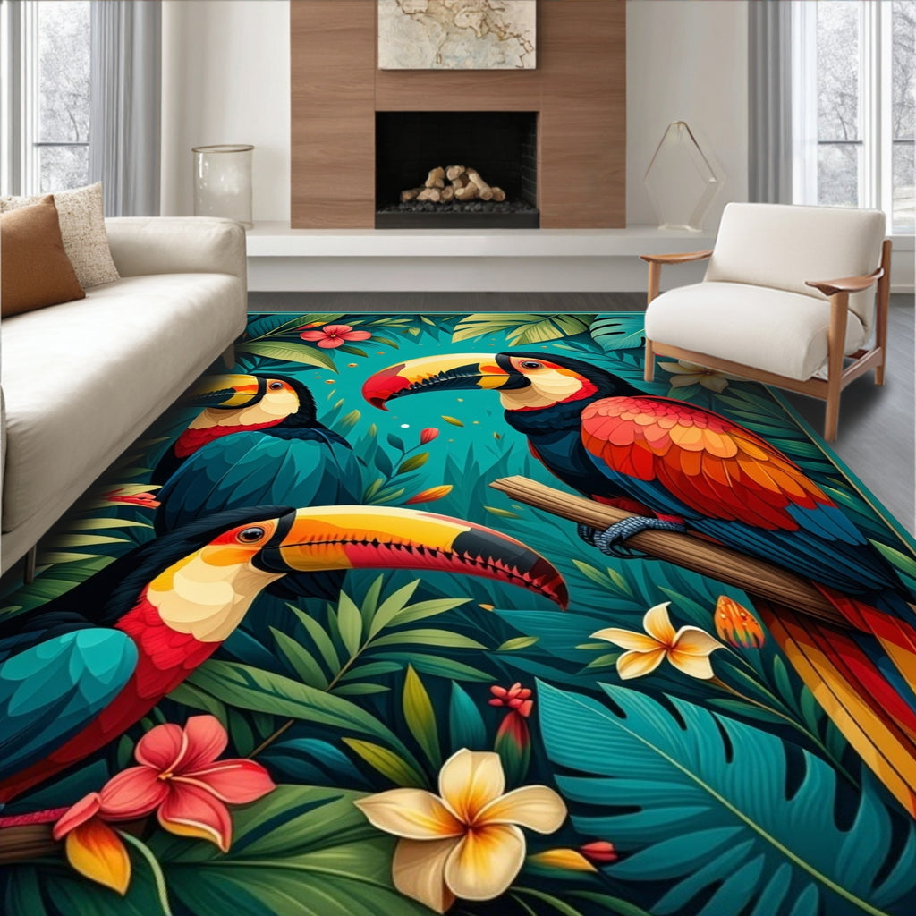 Tropical Toucan Jungle Floral Design Rug