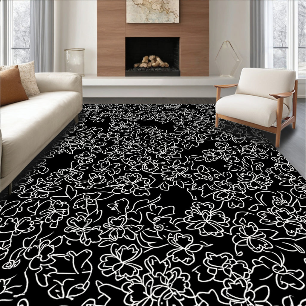 Line Art Floral Pattern Rug