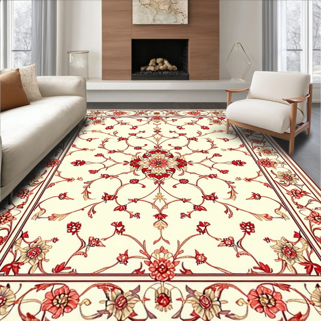 Intricate Floral Scrollwork Cream Rug